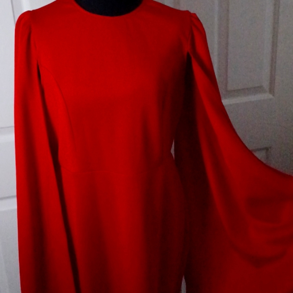 D8- 👌- Red Dress w/ Cape Sleeves- sz XL NWOT - Picture 3 of 7